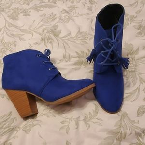 Blue Suede ankle heel boots